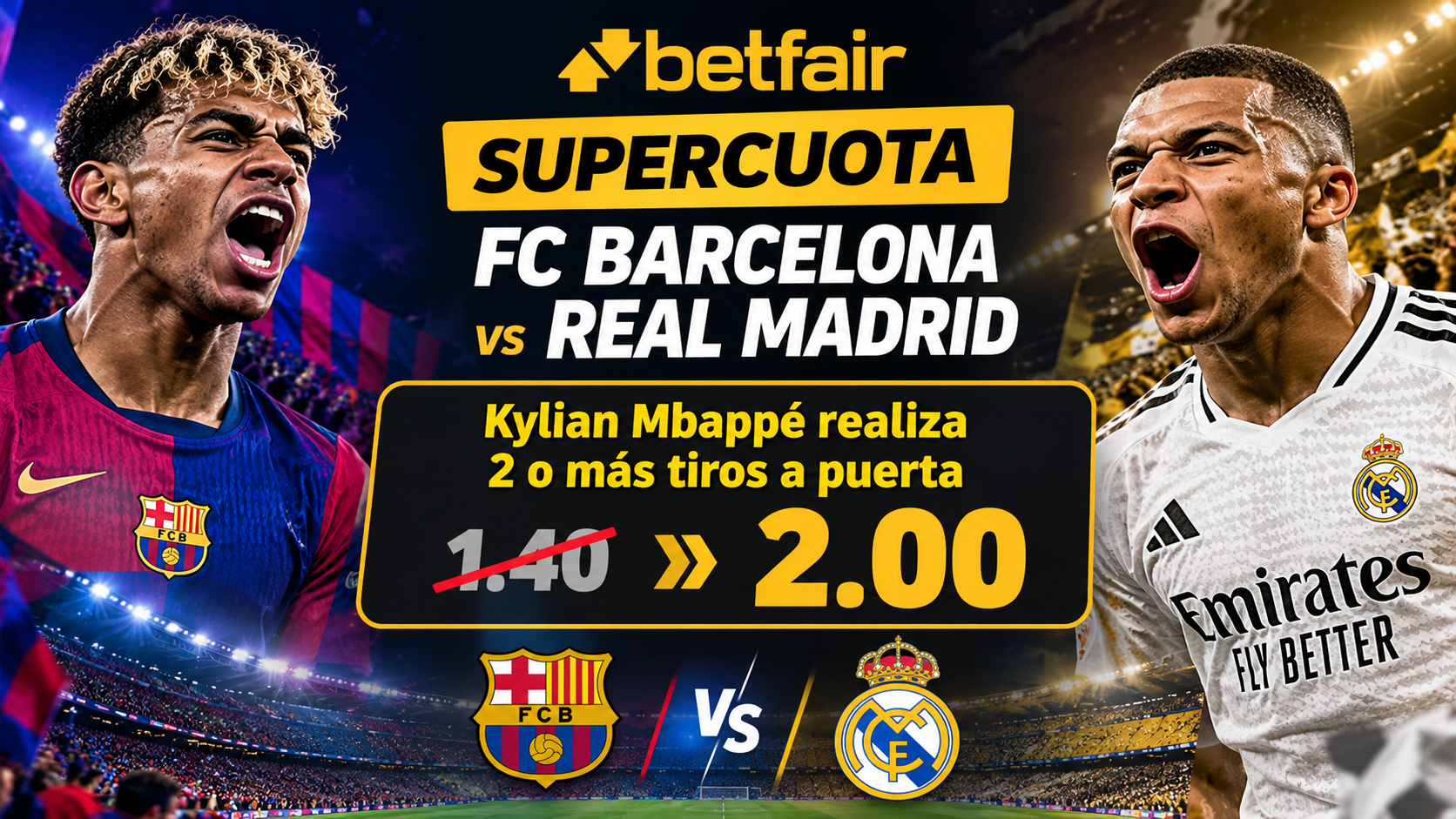 Cuota mejorada de Betfair: Kylian Mbappé realiza 2 o más tiros a puerta