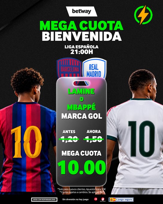 Cuota mejorada de Betway: Lamine o Mbappé marca gol
