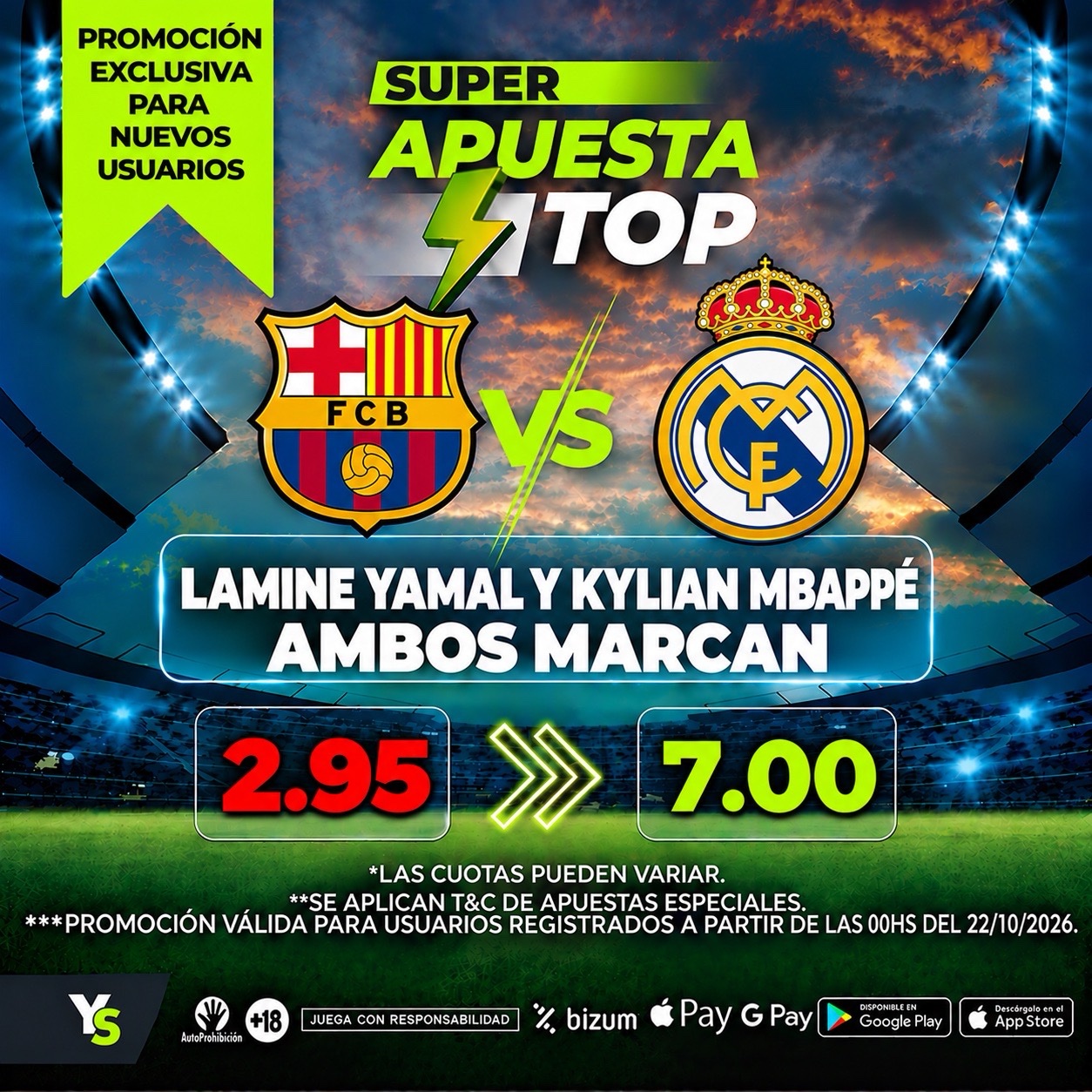 Cuota mejorada de YoSports: Lamine Yamal y Kylian Mbappé ambos marcan